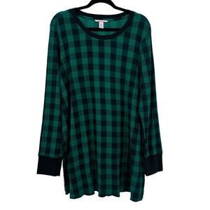 Victoria’s Secret Thermal Sleepshirt Green Black Plaid XL